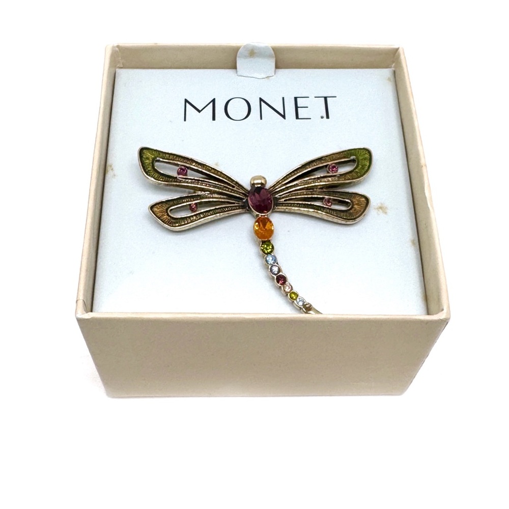 Monet Dragonfly Brooch with Multicolor Rhinestones